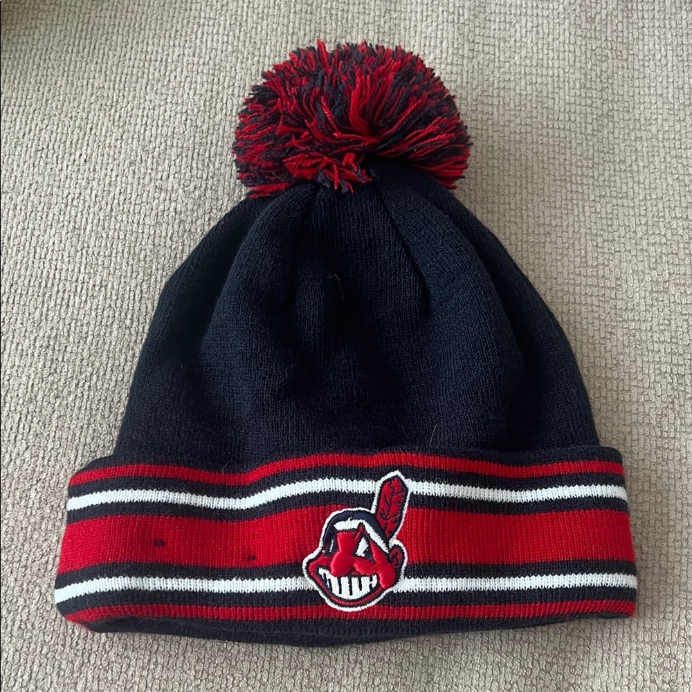 Navy and Red Pom-Pom Beanie
